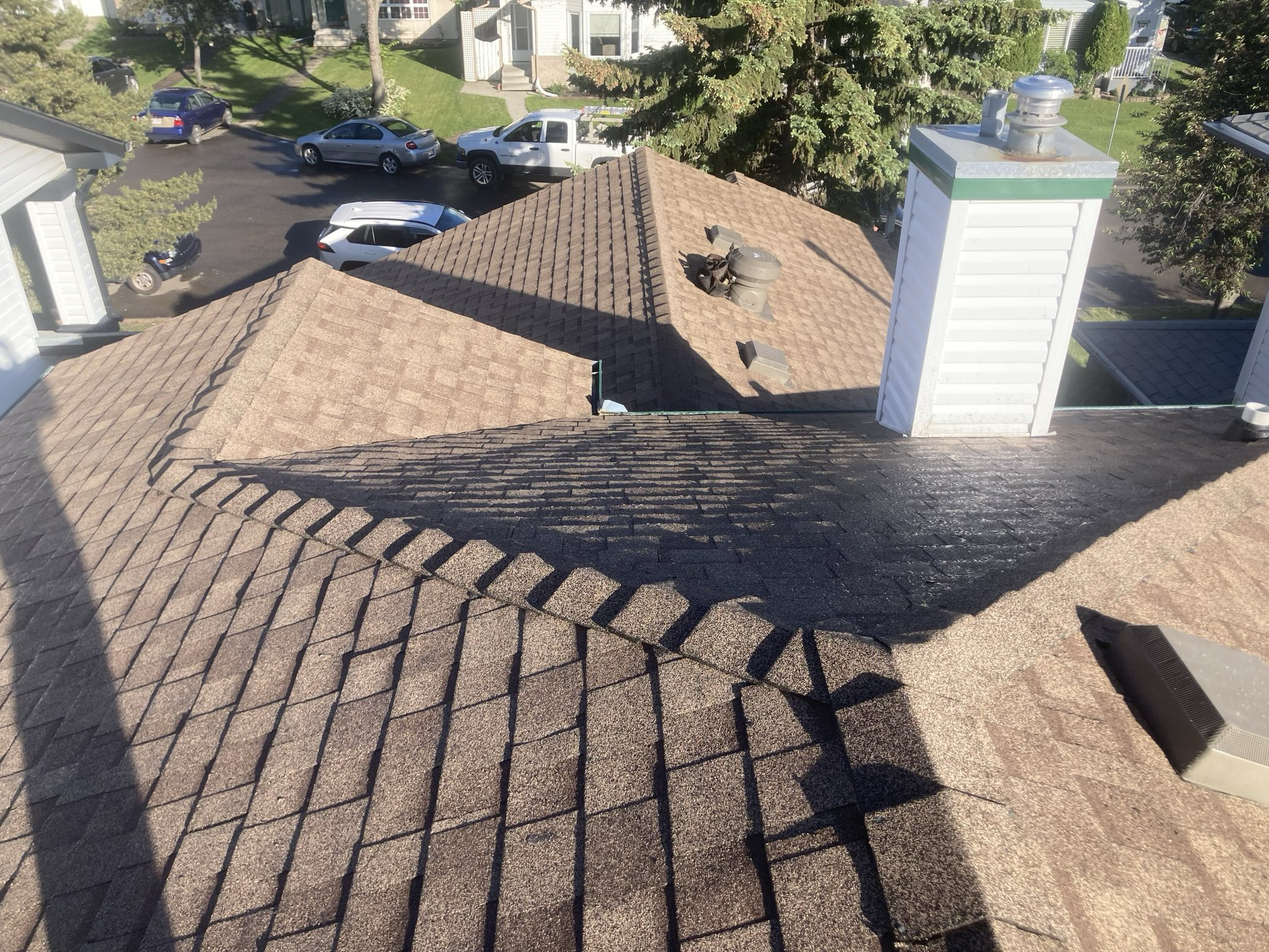 Asphalt shingle roofing in progress